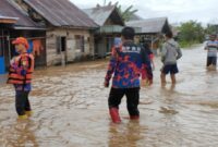 Banjir yang melanda dua kecamatan di Kabupaten Hulu Sungai Tengah. (Dok. Bnpb.go.id)