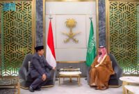 Menteri Pertahanan RI sekaligus presiden terpilih 2024-2029 Prabowo Subianto bertemu dengan Putra Mahkota dan Perdana Menteri Arab Saudi Muhammad bin Salman (MBS) bin Abdulaziz Al Saud. (Dok. Tim Media Prabowo Subianto)