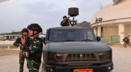 Sebanyak empat unit kendaraan taktis (rantis) Maung dipamerkan pada pengamanan rangkaian kegiatan HUT ke-79 RI di Ibu Kota Nusantara (IKN). (Dok. Tim Komunikasi Prabowo Subianto) 
