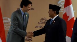 Presiden RI Prabowo Subianto bertemu dengan Perdana Menteri (PM) Kanada Justin Trudeau di ruang Sala Maranga, Loma Convention Center (LCC). (Dok. Tim Media Prabowo)
